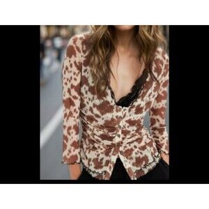 Free People Cowgirl Tango Top with Lettuce trim In Ivory Combo Festival Coquette